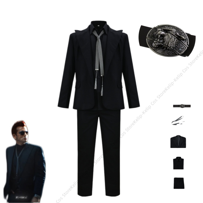 Womens Blazer - GO Crowley Cosplay-Kostüm, schwarzer Slim-Fit-Anzug, Dämon,
