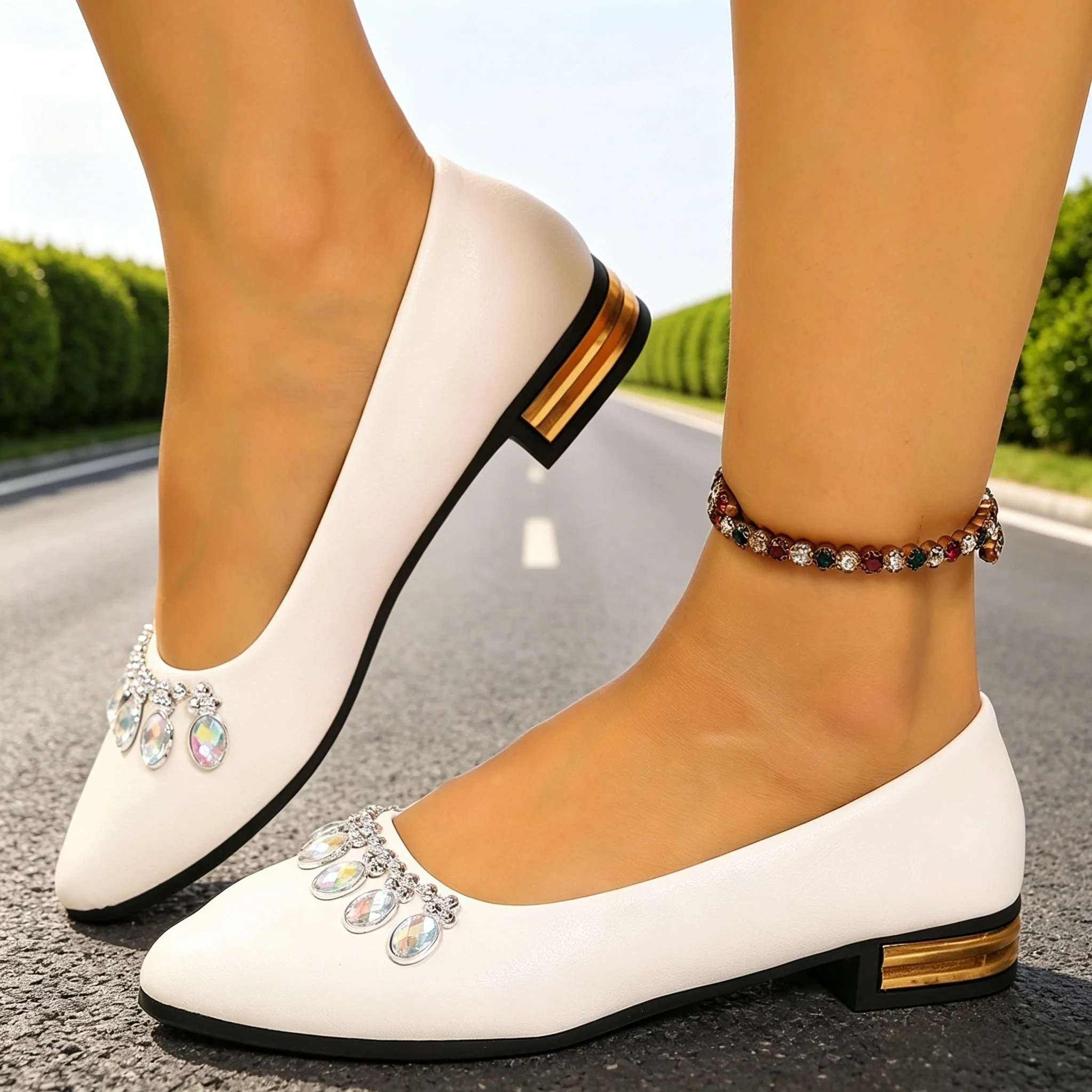 Womens Heels - Damen Flache Schuhe mit Spitzer Zehenpartie,